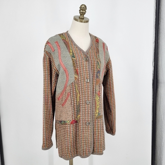 Vintage Wool Blend Blazer Jacket Button Up Plaid Funky Retro Art Print 70s 80s M - Picture 10 of 10